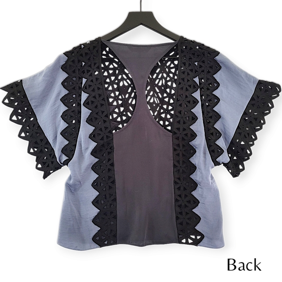 Rebecca Taylor Multicolored Flutter Sleeve Blouse Short Sleeve Womens Size 6 - Picture 7 of 13